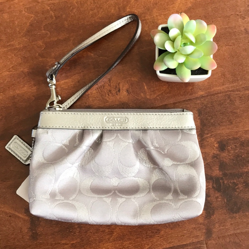 Coach Signature Metallic pleated Wristlet NWT